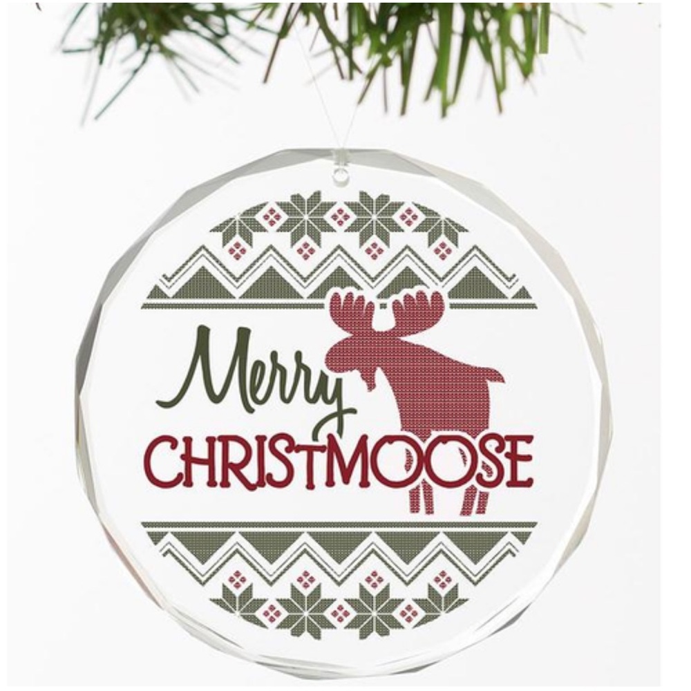 Wildlife Wonders Ornament Merry Christmoose Holiday Red Green Beveled Cut Glass